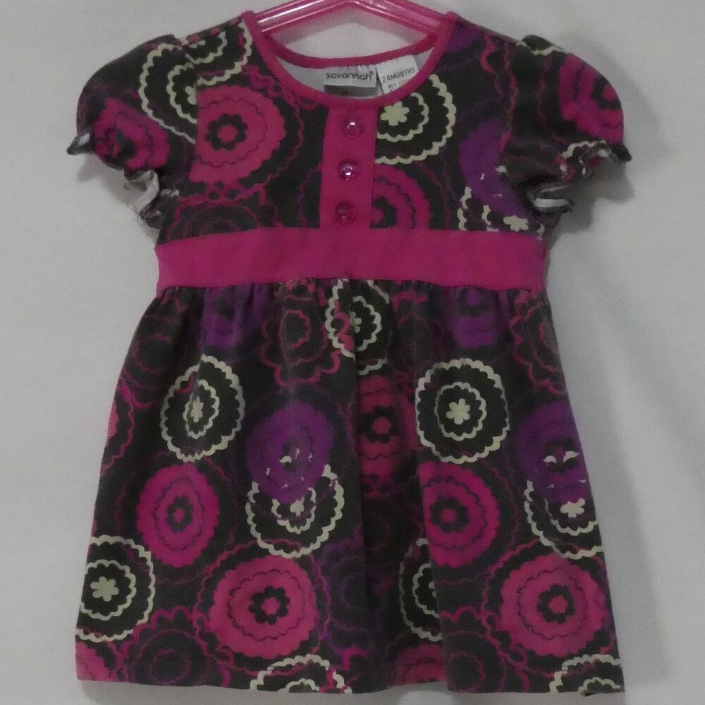 SAVANNAH 24 months Vibrant Baby Dress With Puff Sleeves and Button Front Detail